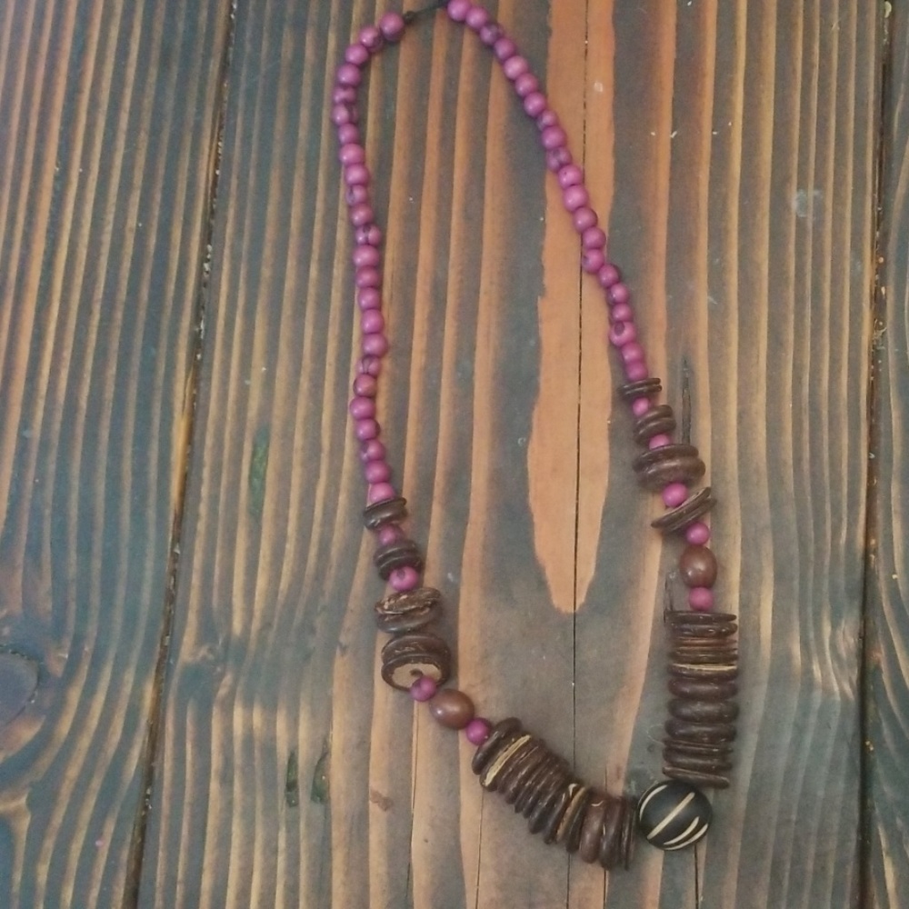 Handmade and dyed Long Wooden Necklace